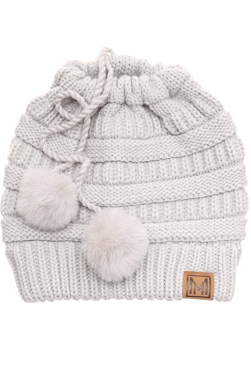 Fashion City - Wholesale Beanie - Women's - Women's Ponytail Adjustable Pom String Knit Hat5