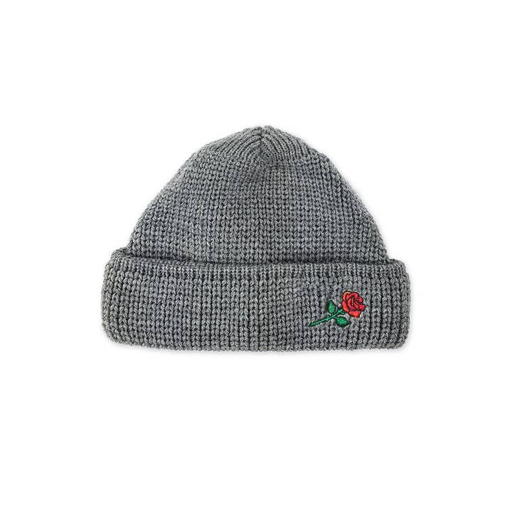SHORT WOOL BEANIE ROSE EMBROIDERY - LIGHT-GREY for wholesale by Vertere Berlin
