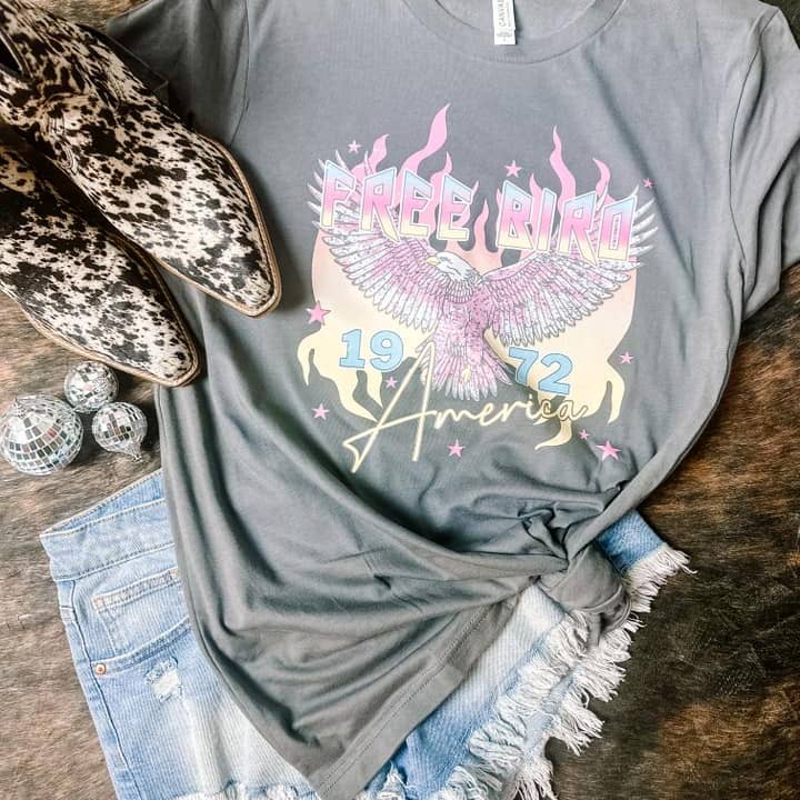 ZZ Threadz - Wholesale Screen printed t-shirt – Women′s - Neon Freebird Graphic Band Tee