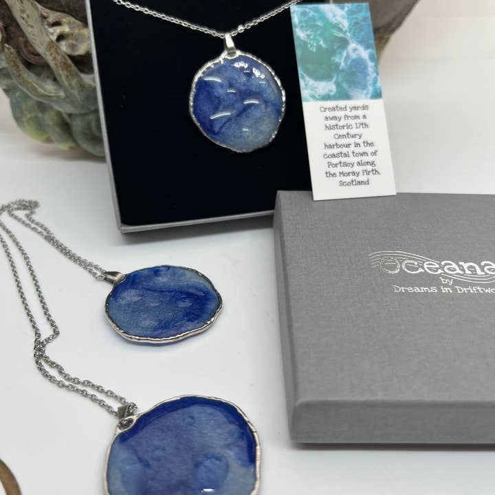 Oceana by Dreams in Driftwood - Wholesale Pendant/Charm Necklace - Ocean necklace | water Droplets | Blue Resin pendant