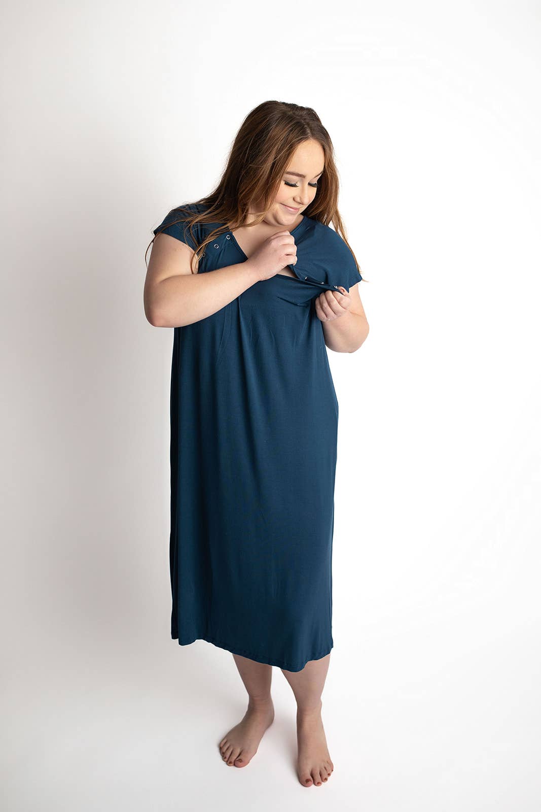 Three Little Tots - Wholesale Dress - Maternity - Navy Blue Maternity Mommy Labor and Delivery/ Nursing Gown3