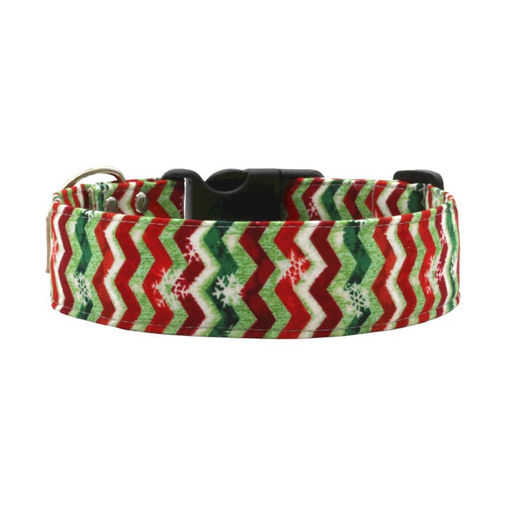 Green and red chevron Christmas dog collar - The Mistletoe for wholesale by Paper Chasing Collars Dog Accessories