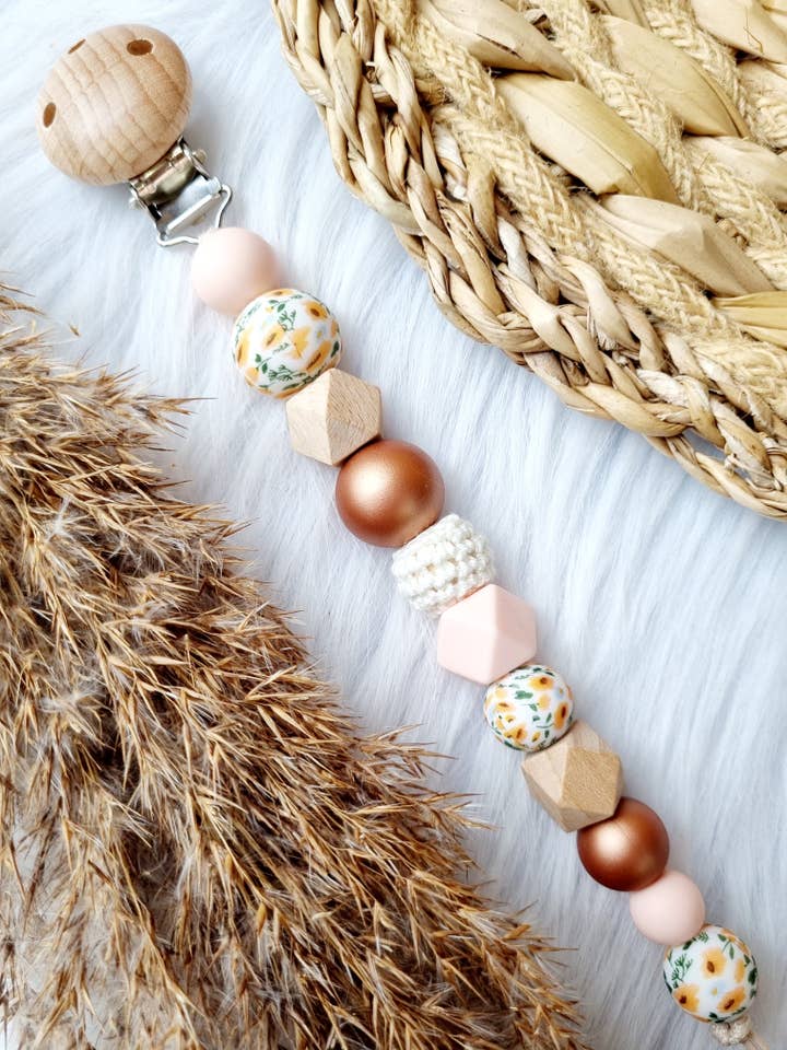 Speenkoord Flor, bronze metálico, rosa claro por atacado de Happy by Lies