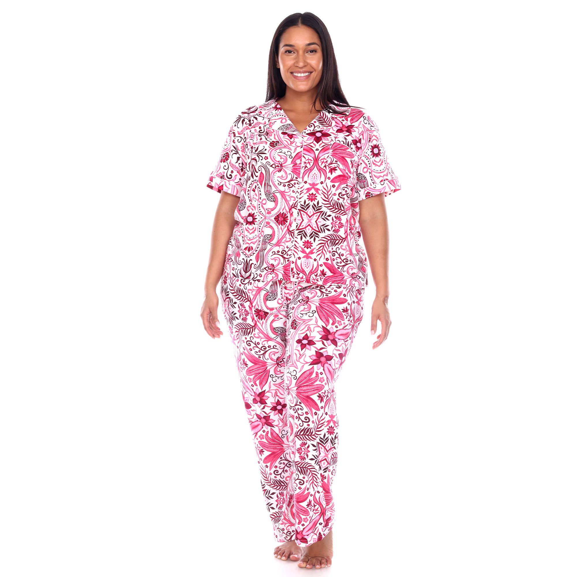 WHITE MARK – Großhandel Schlafanzug-Set – Damen – Übergröße Kurzarm & Hosen Tropical Pyjama-Set16