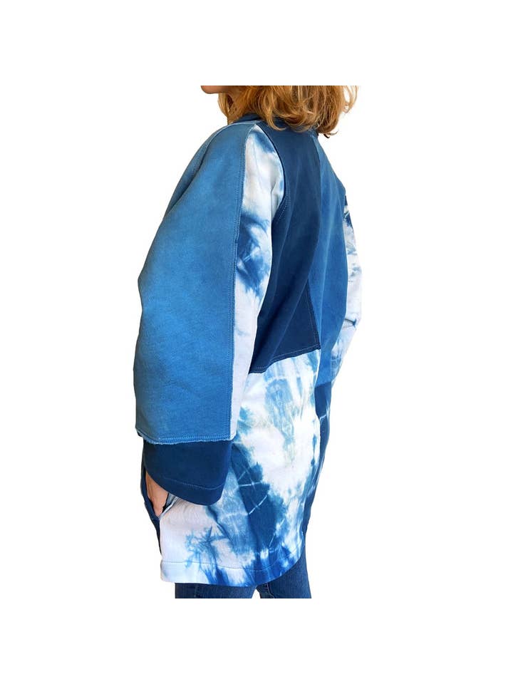 TJ Indigo Clothing Co. - Vente Kimono – femme - Kimono patchwork en coton biologique indigo à contraste élevé4