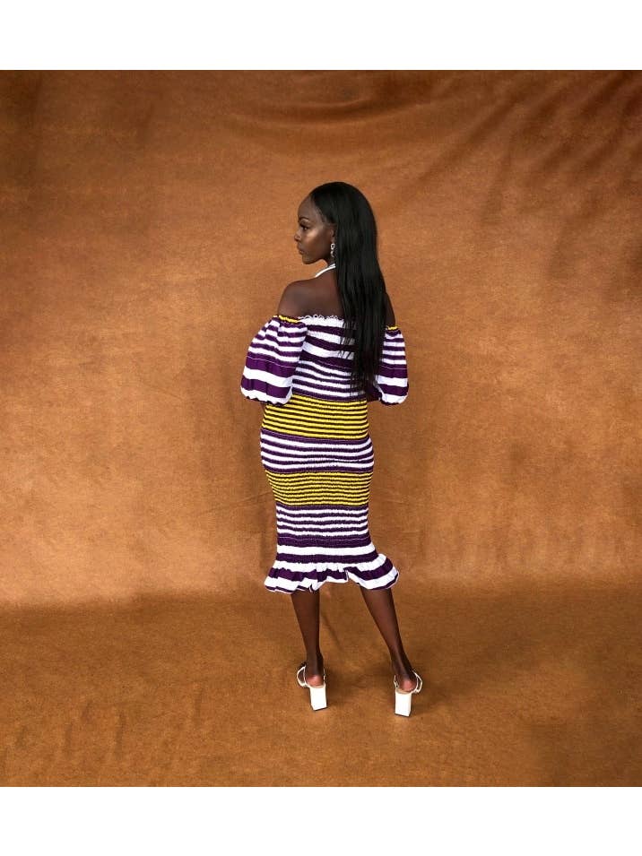 Besida - Wholesale Dress - Women's - Angelonia Striped Smocked Women's Midi Length Dress4