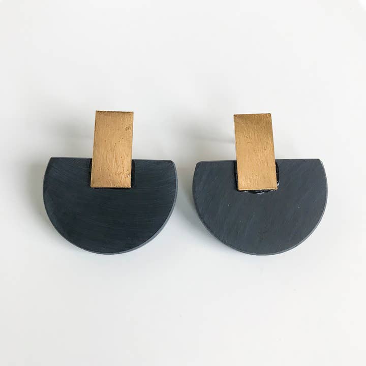 Belart Fair Trade - Wholesale Stud/Post Earrings - Eco-Resin Half Moon Hui Earrings w/ Precious Metal Rectangle16