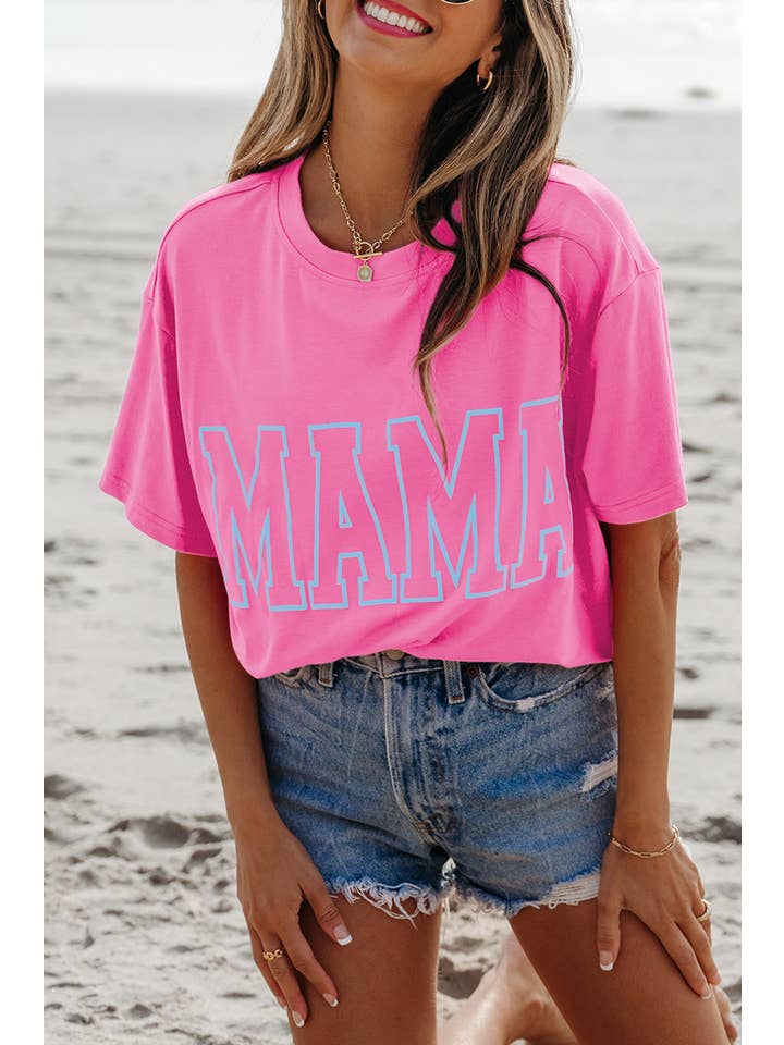 1 the Woman - Wholesale Shirt - Women's - MAMA Letter Graphic Neon T Shirt