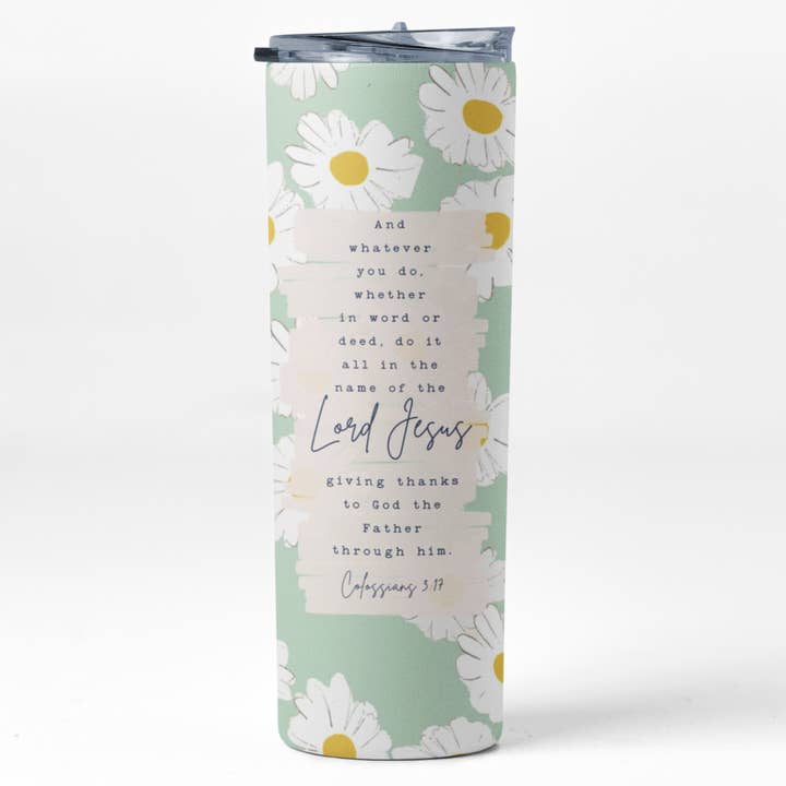 Pastel Daisy Colossians 3:17 Stainless Steel 20oz. Skinny Tumbler for wholesale by Faith & Life Christian Brands