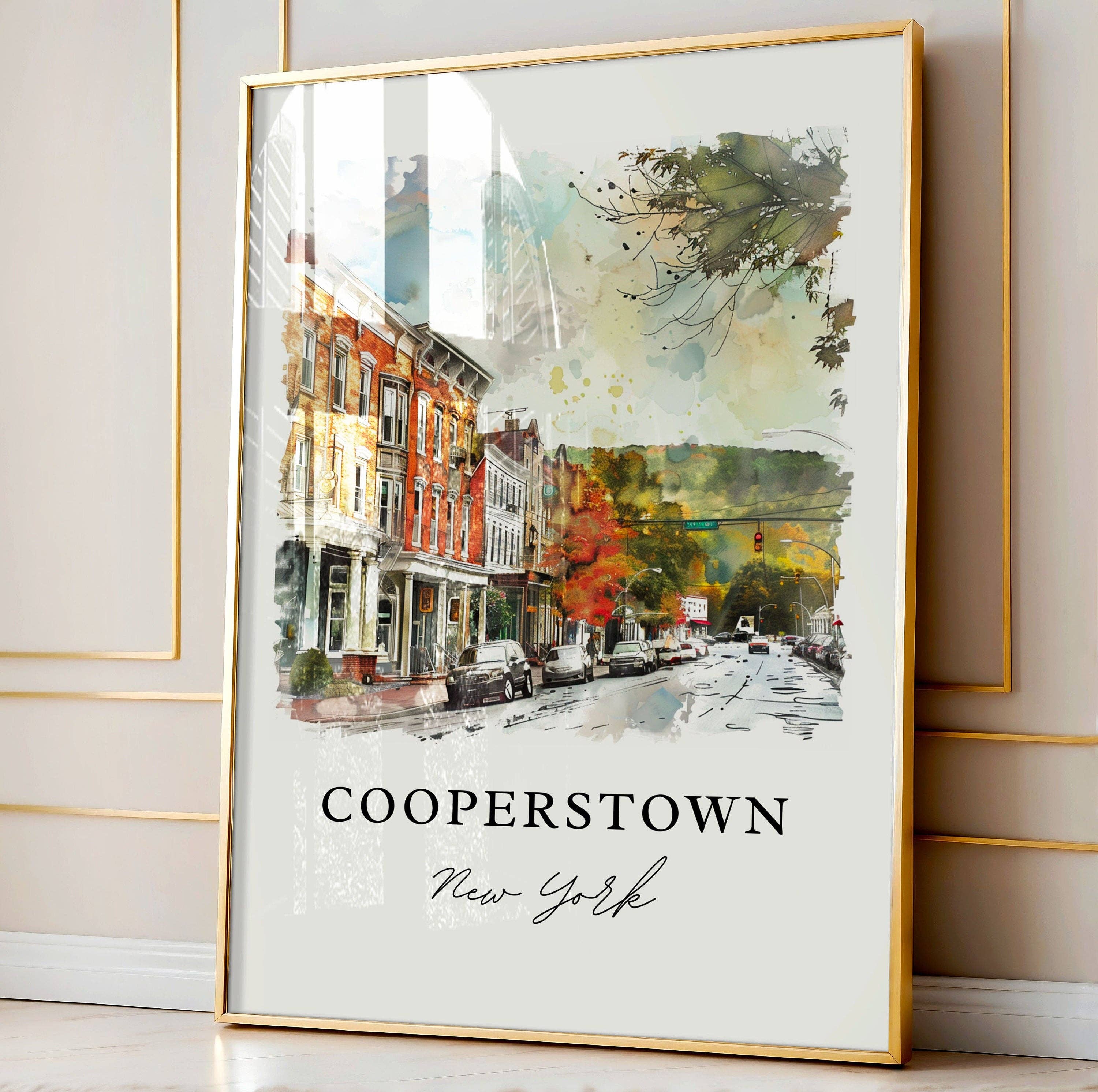 Premium Travel Art - Vendita all'ingrosso Stampa artistica - Arte da parete Cooperstown NY, Stampa del Lago Otsego, Acquerello di Cooperstown, Regalo Cooperstown NY,3
