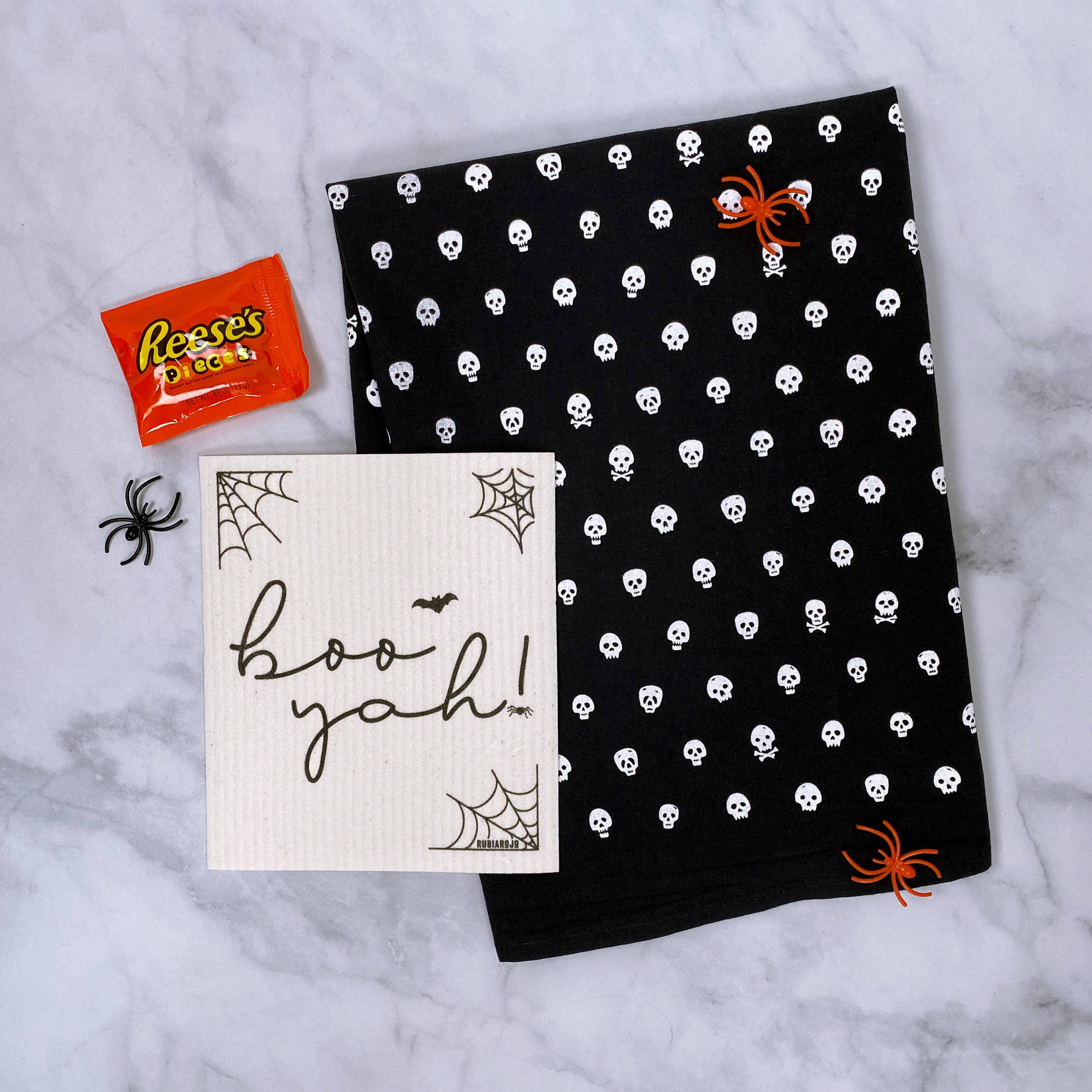 RubiaRojo - Wholesale Tea Towel - Mini Skulls Black Halloween Kitchen Flour Sack Tea Towel3