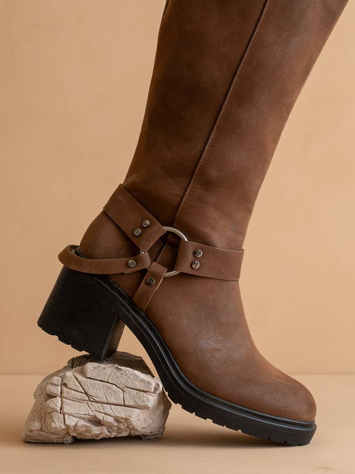 The Leanne | Coffee Moto Knee High Boot for wholesale on Faire3