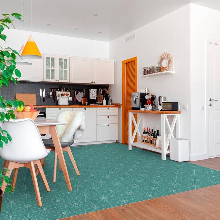 Teppich Geometrischer Vinyl Türkis für den Großhandel von Pinted