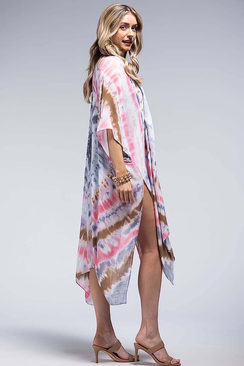Rosa Multi Kimono leggero con motivo tie-dye in vendita all'ingrosso su Faire4