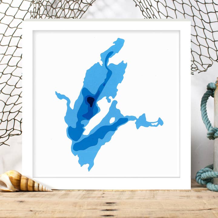 Bathymetrische kaart van Mitchell Lake op papier voor wholesale door Cardtography