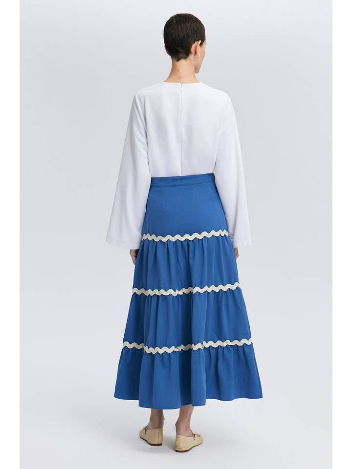 Blue STRIPE DETAILED FLOUNCE SKIRT for wholesale on Faire