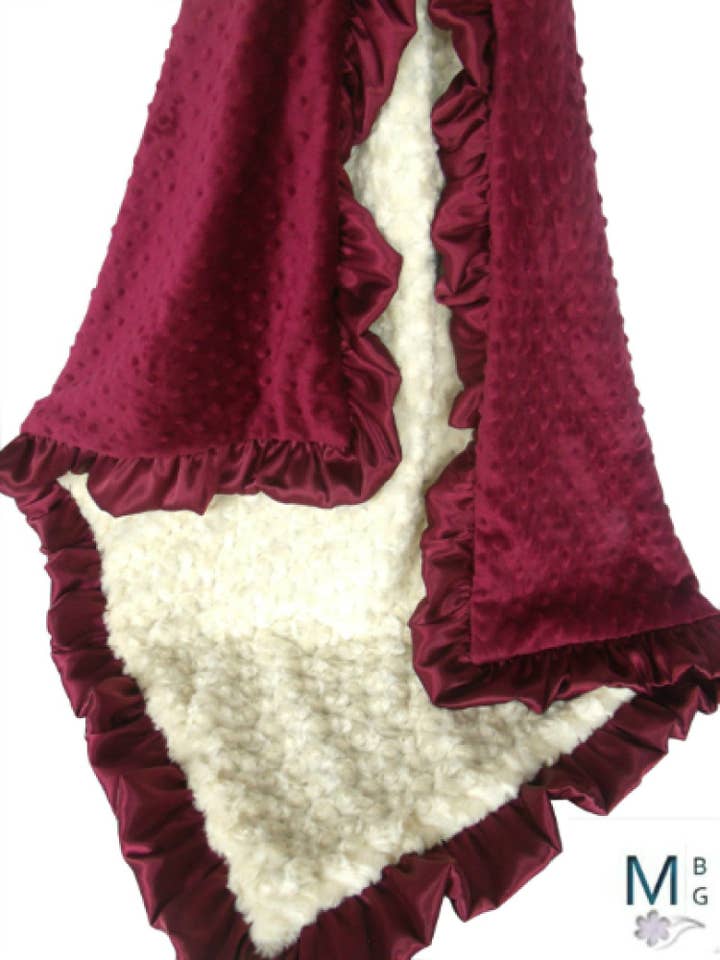 Personalized Burgundy Rose Swirl Minky Blanket for wholesale by Minkee Baby Gifts
