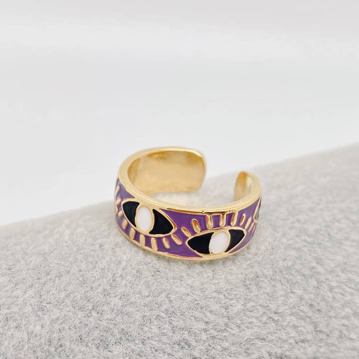 Mio Queena - Wholesale Cocktail/Statement Ring - Enamel Gold-Plated Evil Eye Ring