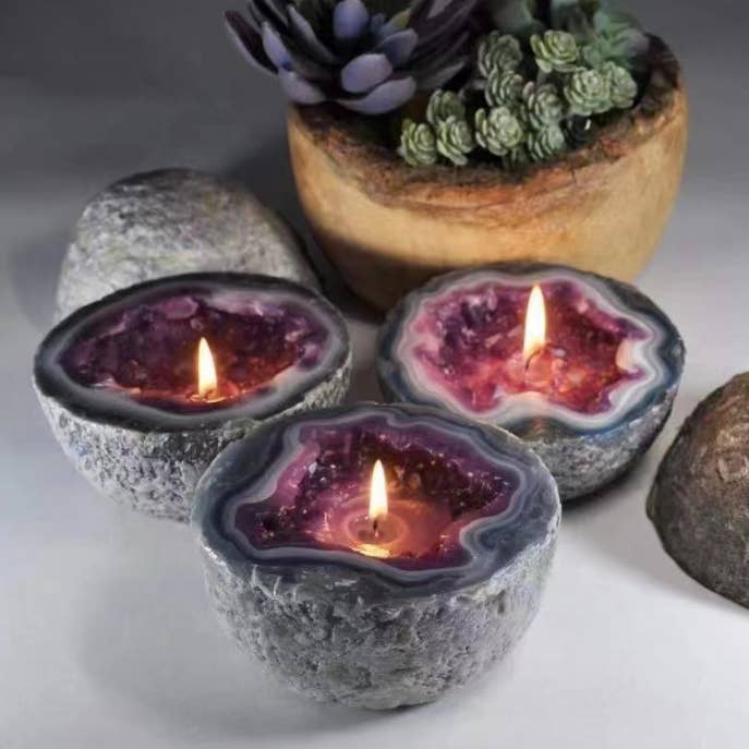 VIGOR - Wholesale Candle Holder - Vintage Resin Crystal Cave Candle Holder, 10 Pack