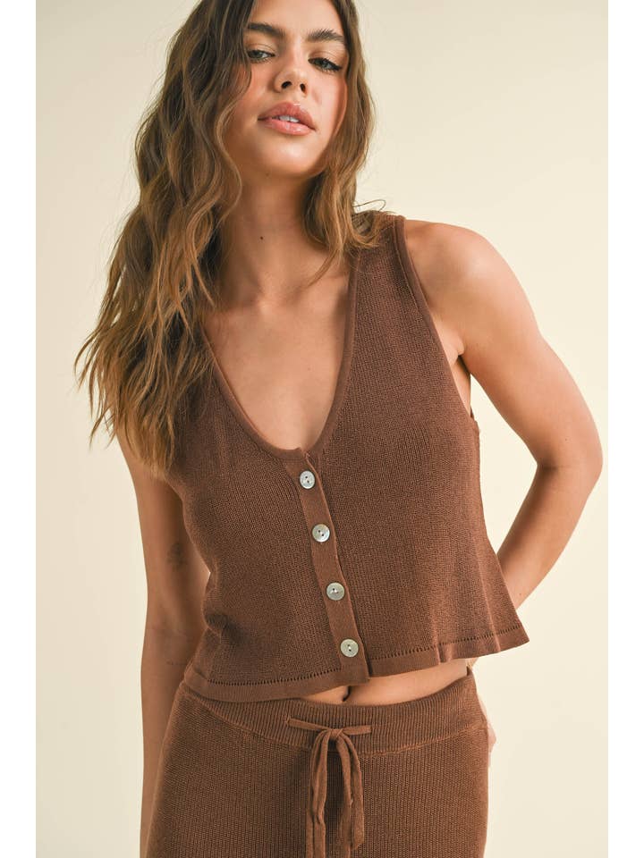 MIOU MUSE - Wholesale Knit Top - Women's - T2797ST BUTTON DETAIL KNITTED VEST