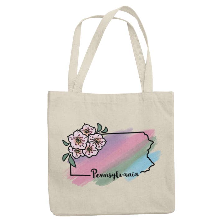 Bolso de lona de laureles de montaña en acuarela del estado de Pensilvania para venta al por mayor de Lucky Mfg. Co.