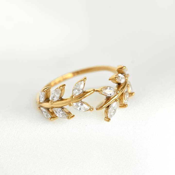 Diomand Olive Leaf Ring - Bypass Marquise Olive Branch Ring for wholesale by Blueyejewelry