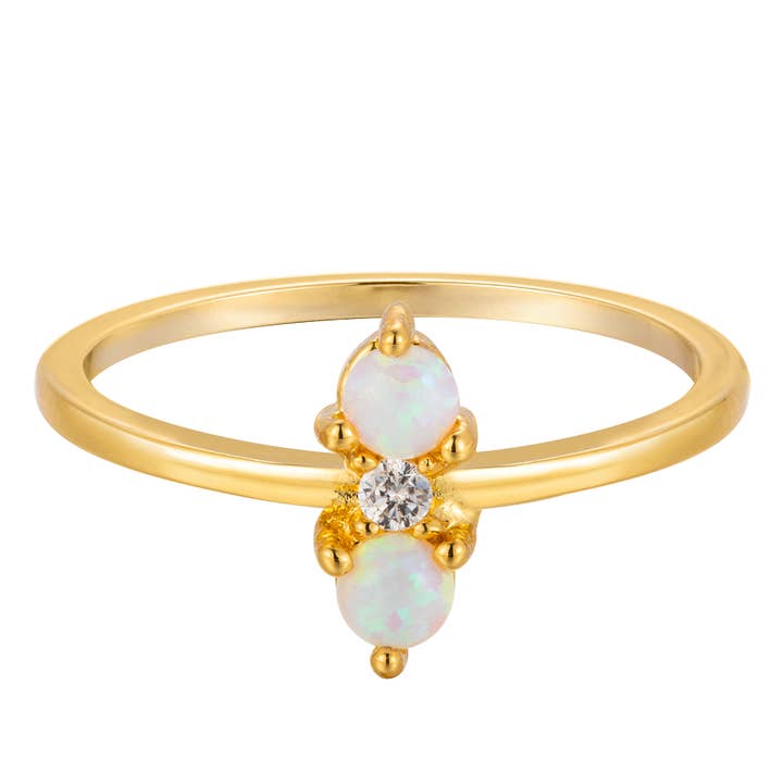 Double Light Blue Opal Ring- Gold Plated for wholesale by Heilo Jewelry