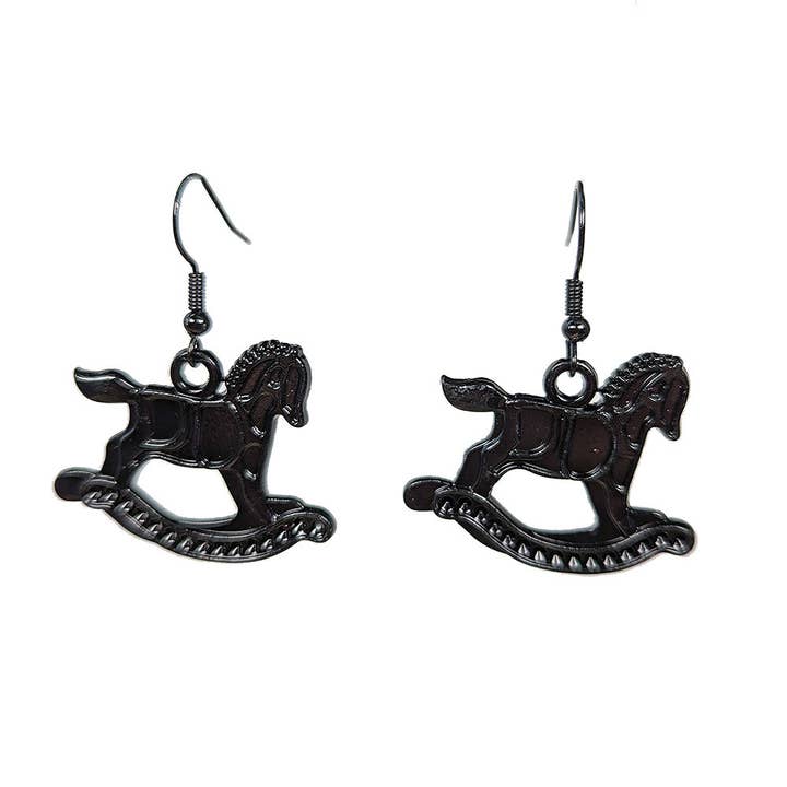 Zwarte schommelpaard oorbellen voor wholesale door Stylish Jewelry Supply