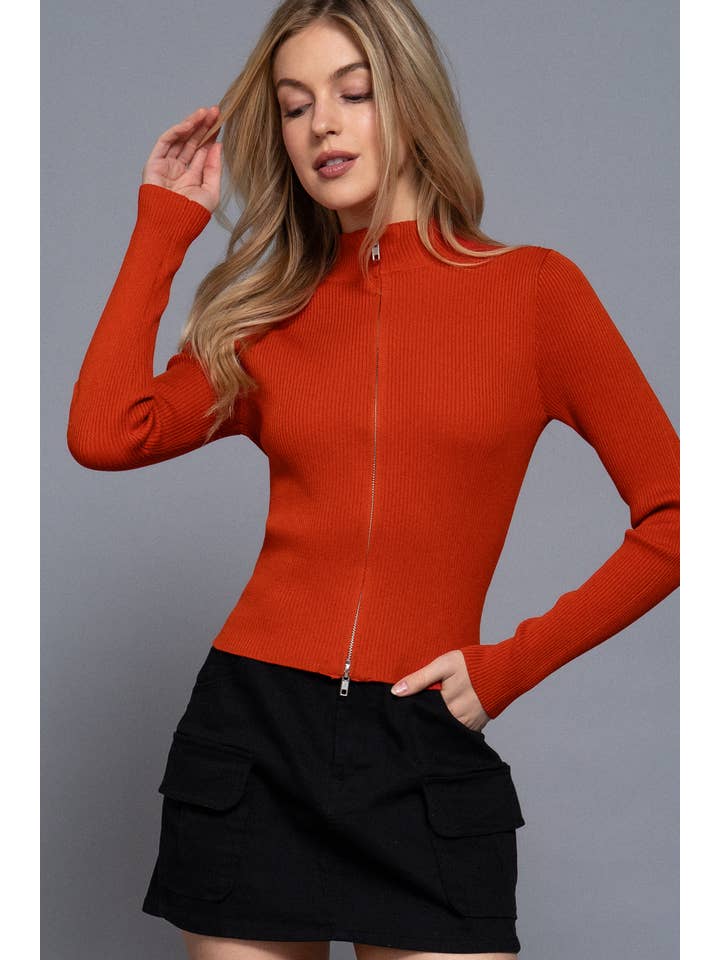 Active Basic | Active USA - Wholesale Knit Sweater - Women's - Long Sleeve With Two Way Open Zipper Detail Sweater2