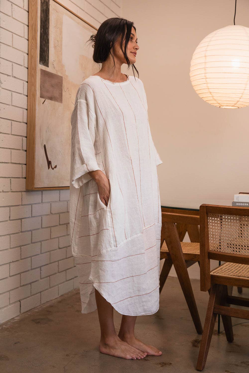 The Carter Malle Linen Dress - Off White w' Natural for wholesale on Faire4