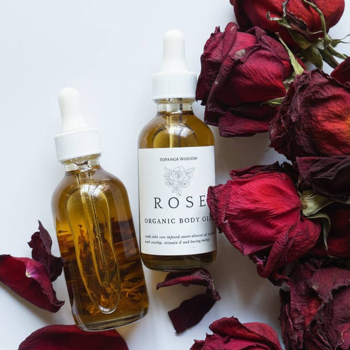 Organic Rose Body Oil for wholesale by Topanga Window