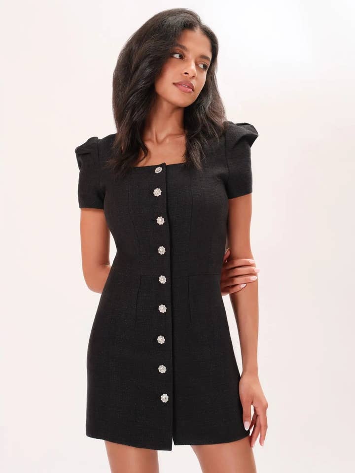 Noir AMELIE TWEED DRESS (NOIR) for wholesale on Faire