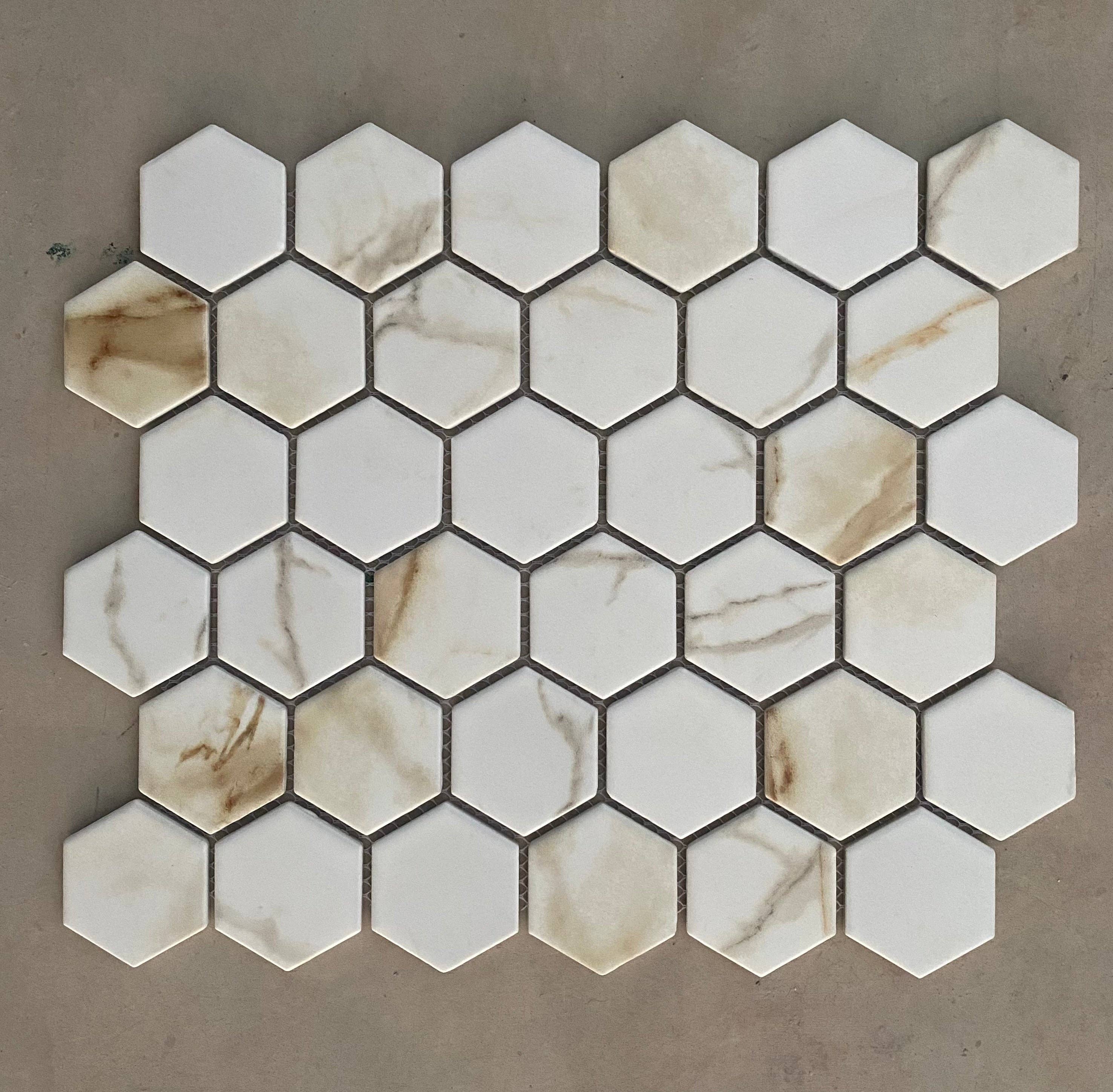 WS Tiles - Wholesale Wall Tile - Retro 2" Hexagon Porcelain Tile, Matte Finished Floor & Wall Tile - 9 Square Feet Per Carton - Carrara15