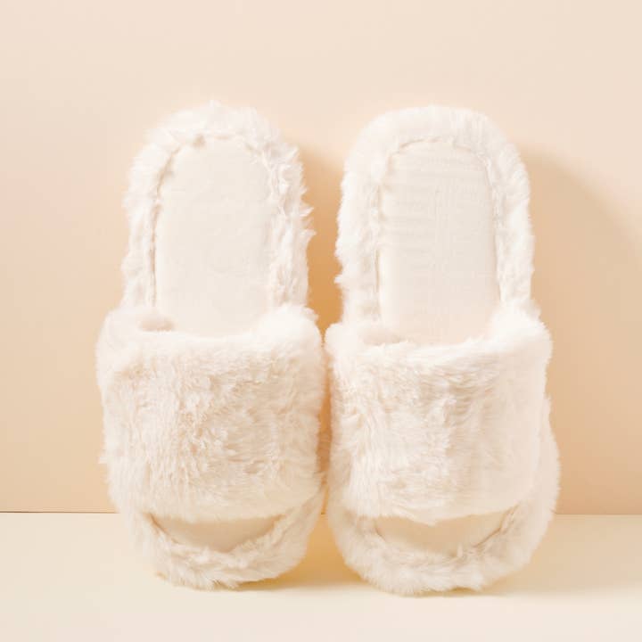 Lilla Haven - Wholesale Slippers - Women's - Open Toe Plain Fuzzy Slippers