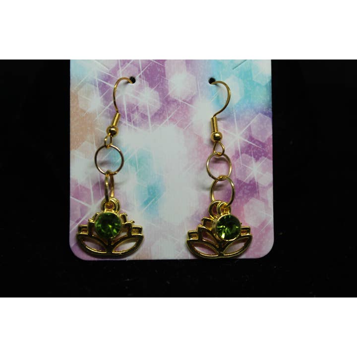 Groen Gouden Lotus Bloem Oorbellen Heks Heksensieraden voor wholesale door Witchcrafted in MI