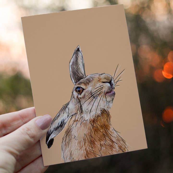 Wildlife Animal Greetings Card of Hare Rabbit by MLJ Artist for wholesale by MLJartist