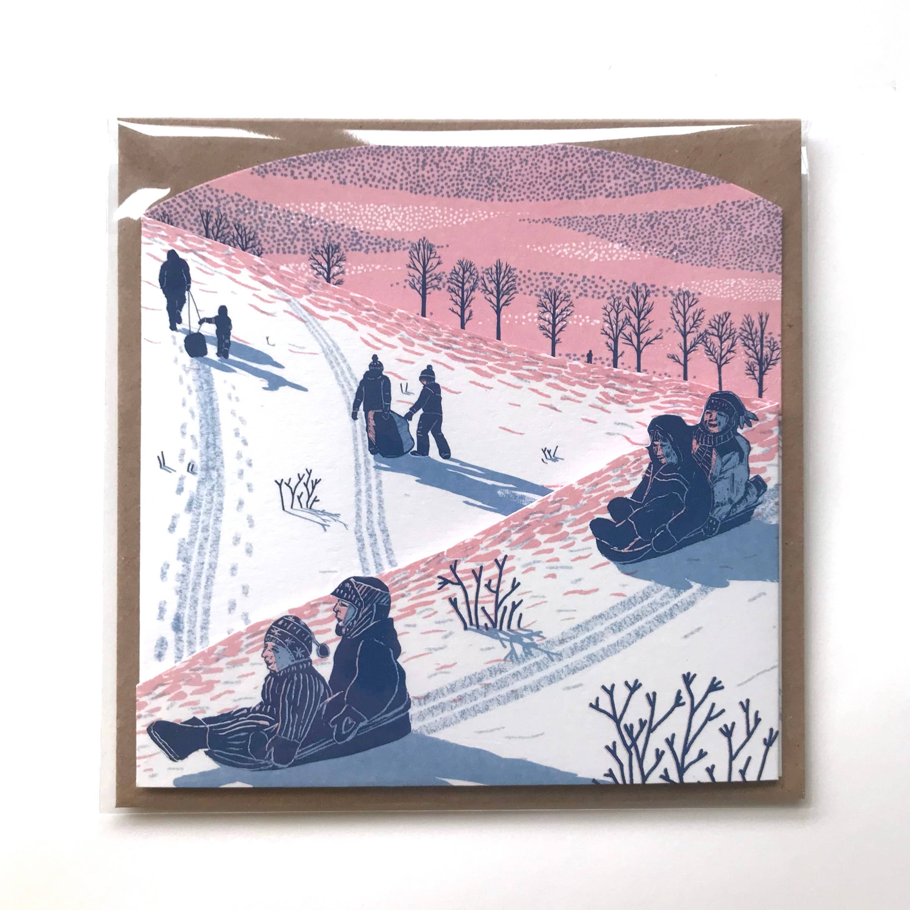 Folded Forest – wholesale Christmas card – Concertina Card - Sledging at Dusk9