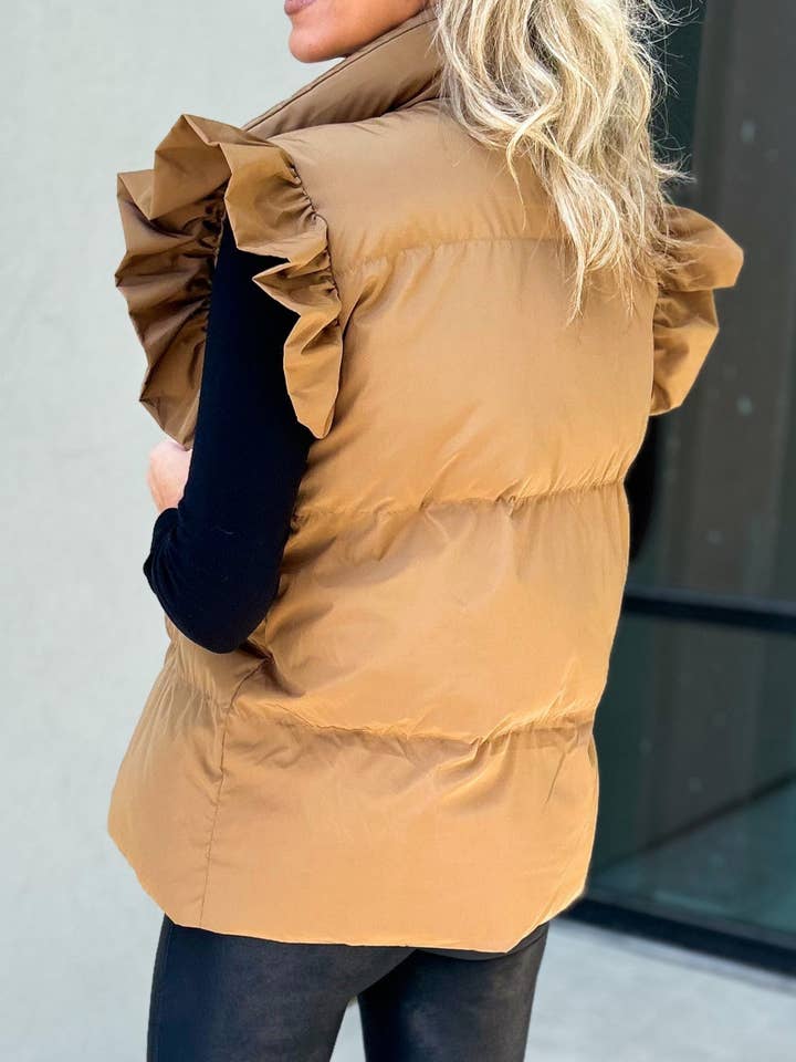 Rosa Clothing - Wholesale Outerwear Vest - Women's - Double Slip Pockets And Ruffled Sleeve Vest7