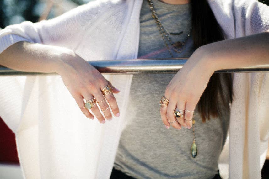 A Blonde and Her Bag - Wholesale Cocktail/Statement Ring - Marcia Wire Wrap Ring with Grey Diamond Swarovski Crystals2
