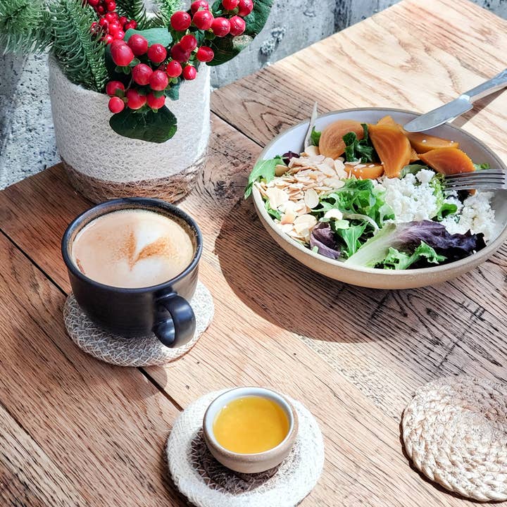 KORISSA - Wholesale Coasters - Handwoven Natural Drink Coaster • Gift Set with Heart pouch5