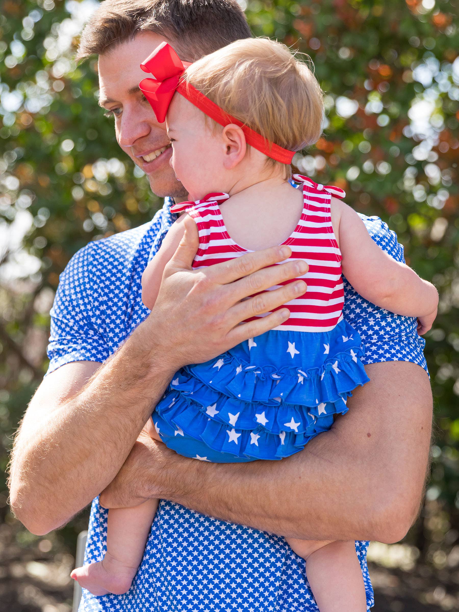 RuffleButts + RuggedButts - Wholesale Romper - Kids - Baby Girls Stars & Stripes Knit Tie Shoulder Bubble Romper8