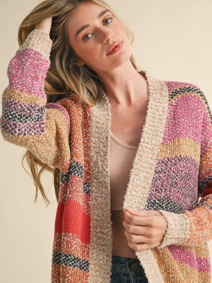 &MERCI - Wholesale Cardigan - Women's - OVERSIZED COLOR BLOCK CARDIGAN MSW1003820