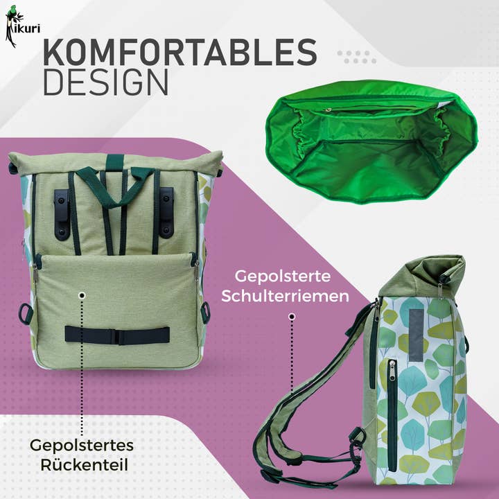 Ikuri - Vente Accessoires de vélo - Sac vélo 2 en 1 avec fonction sac à dos - Bosque3