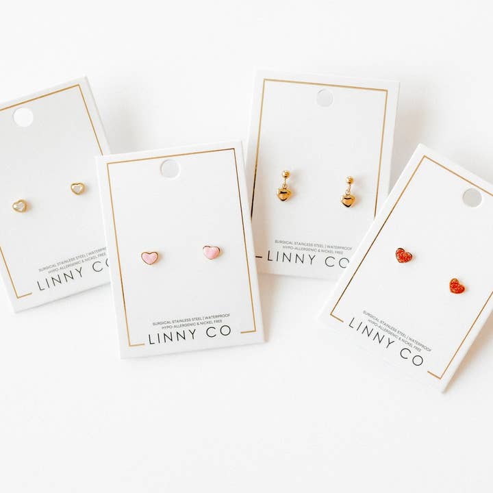 LINNY CO - Wholesale Stud/Post Earrings - Screwback Stud Earrings - Nora Heart Pink14