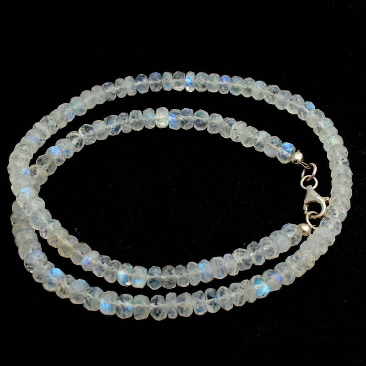 Collier blanc exclusif Regenbogen Mondstein Kette Edelsteinkette 1A de qualité pour la vente par BKGEMS