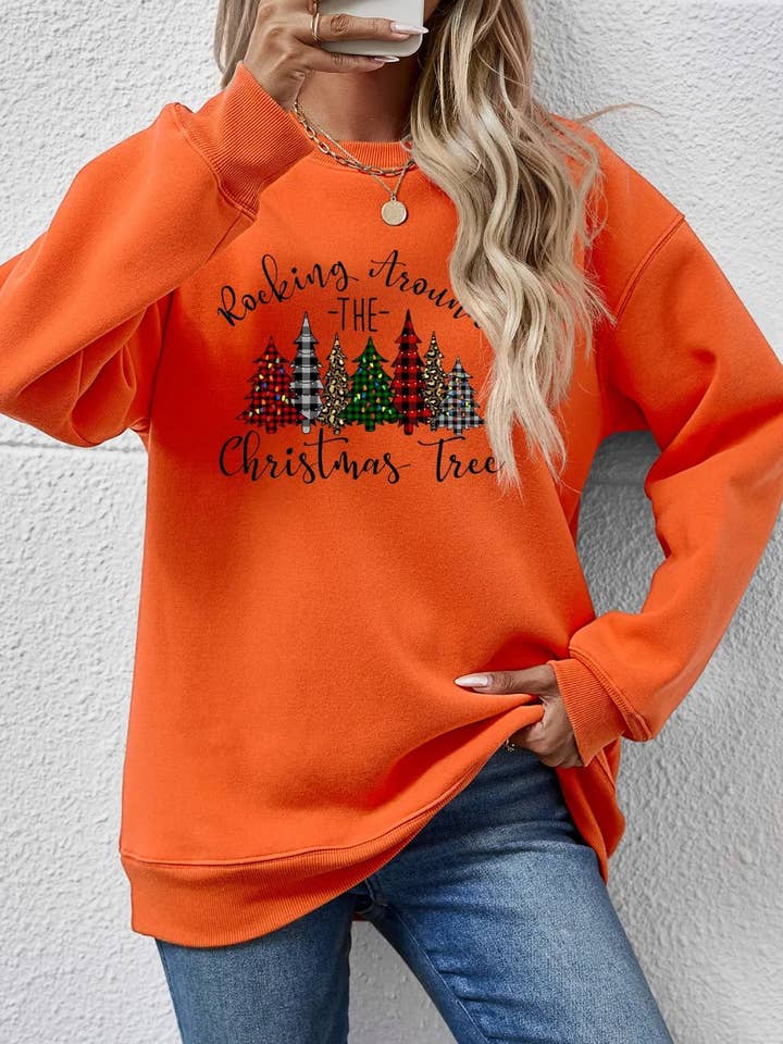 Christmas Tree Graphic Round Neck Sweatshirt for wholesale by ClassiQ