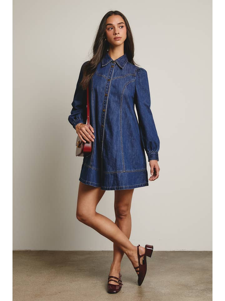 Forte - Wholesale Dress - Women's - Western Seam Denim Mini Dress FD000113