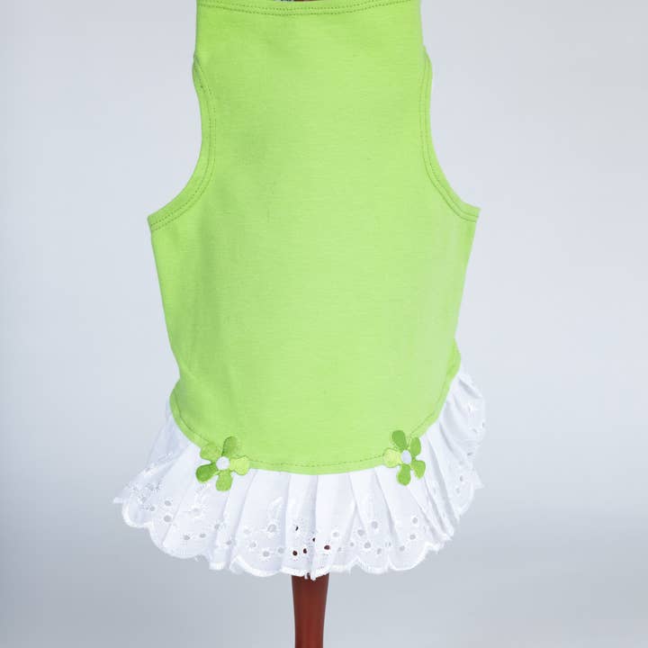 Lime Jersey Top With Eyelet Trim And Flower Detail for wholesale by Daisy & Lucy