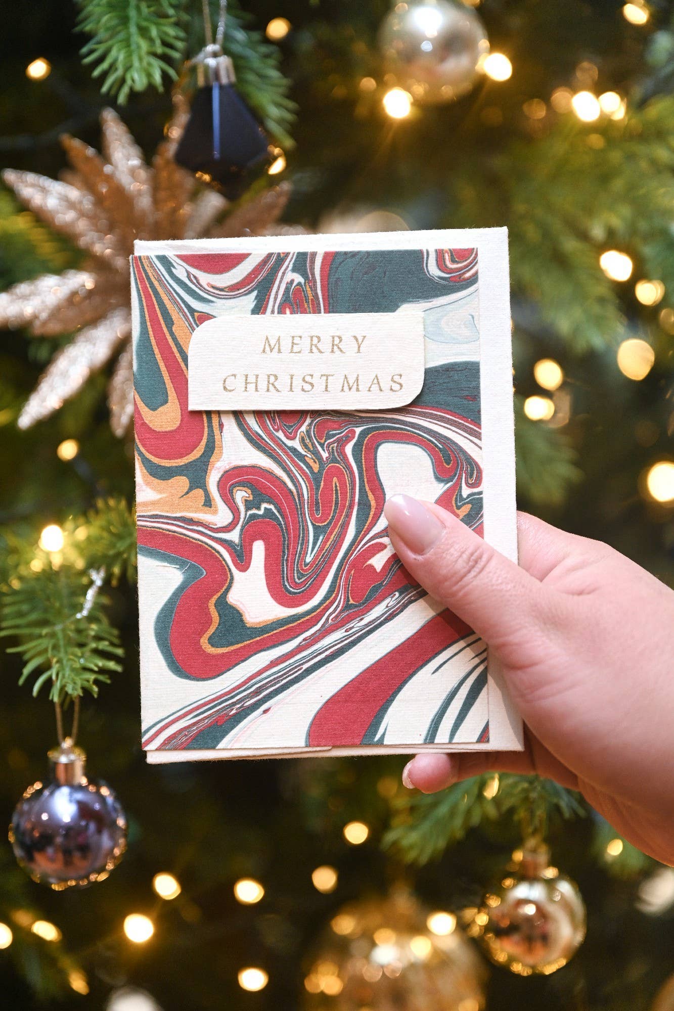 Paper Mirchi – wholesale Christmas card – Hand Marbled Greeting Card - Free Spirit Festive Mix2