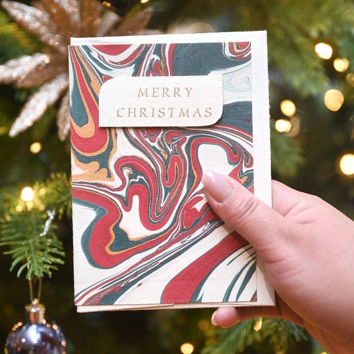 Paper Mirchi - Wholesale Christmas Card - Hand Marbled Greeting Card - Free Spirit Festive Mix2